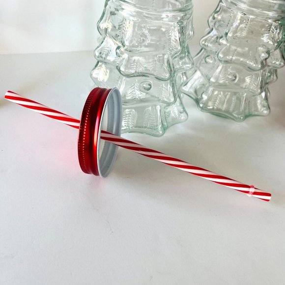 Amici Home Holiday Time 2 Clear Glass Christmas Tree Sipper with Red Lid Straw - Picture 10 of 14